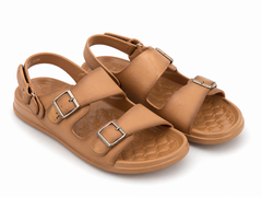 Premium Dual Buckle Comfort Sandals for Men & Women – Soft Cushioned Sole, Adjustable Straps, Stylish Casual Wear (Brown/Tan)