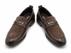 Stepiefy Premium Brown Leather & Suede Horsebit Loafers for Men