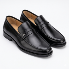 Stepiefy Premium Black Leather Formal Loafers for Men – Classic Slip-On Design