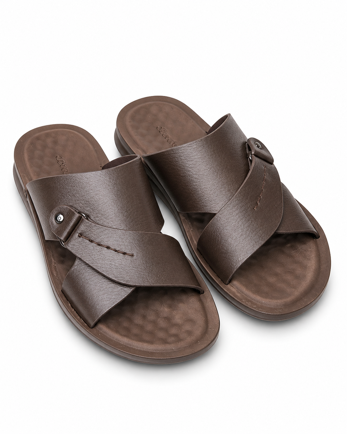 Men’s Premium Brown Cross Strap Slide Sandals – Comfortable Casual Summer Slippers