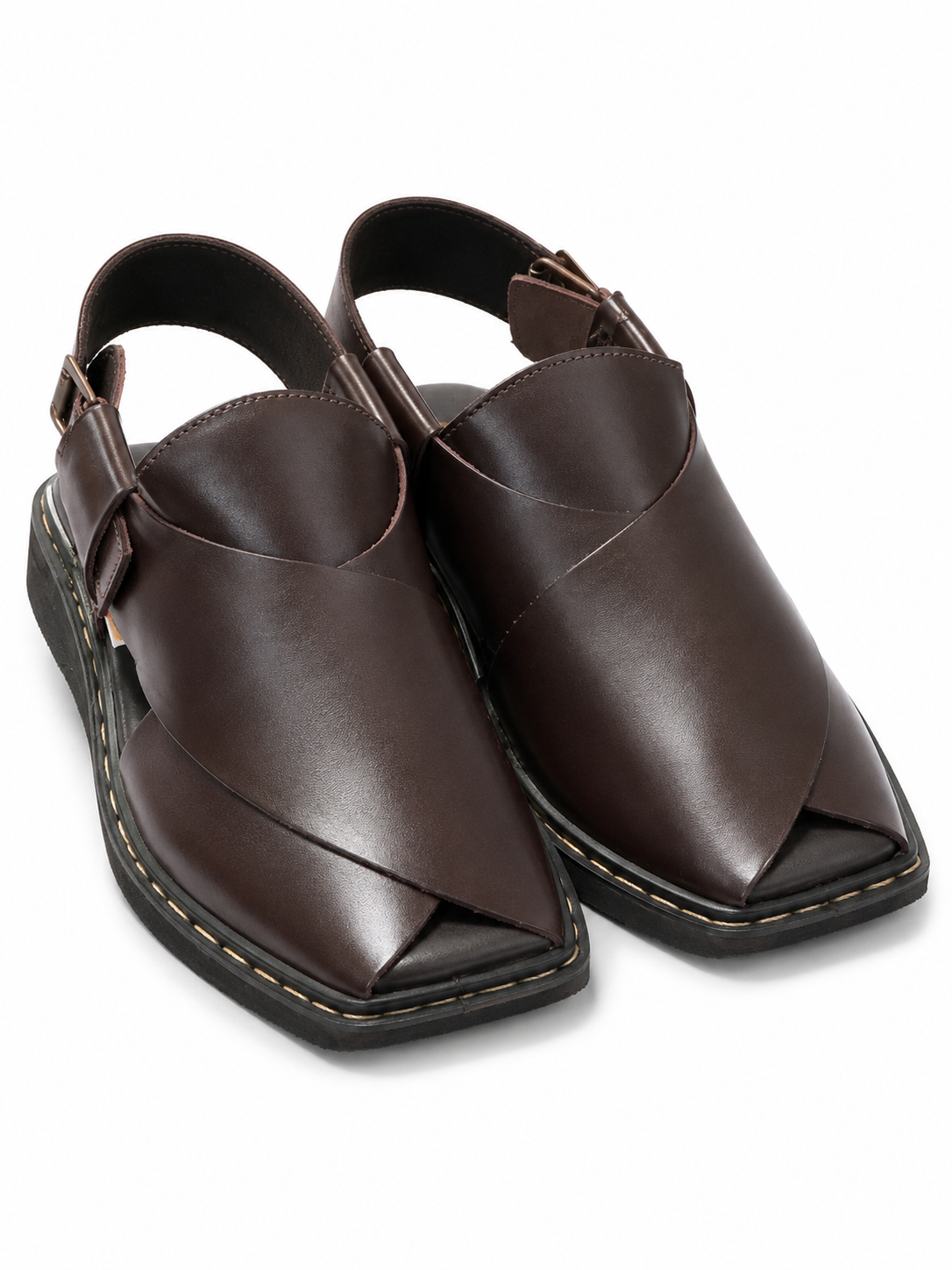STEPiEFY Premium Dark Brown Leather Peshawari Sandals – Classic Comfort & Style