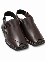 STEPiEFY Premium Dark Brown Leather Peshawari Sandals – Classic Comfort & Style