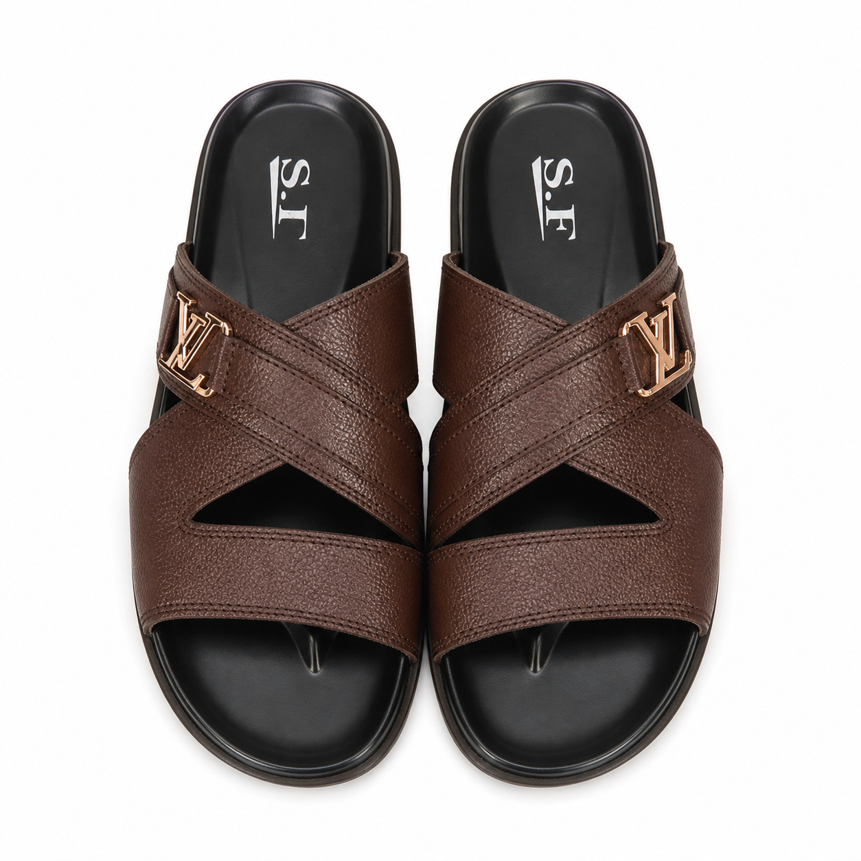 Stepiefy Men’s Brown Cross Strap Slide Sandals – Premium Casual Comfort Slippers