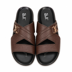 Stepiefy Men’s Brown Cross Strap Slide Sandals – Premium Casual Comfort Slippers