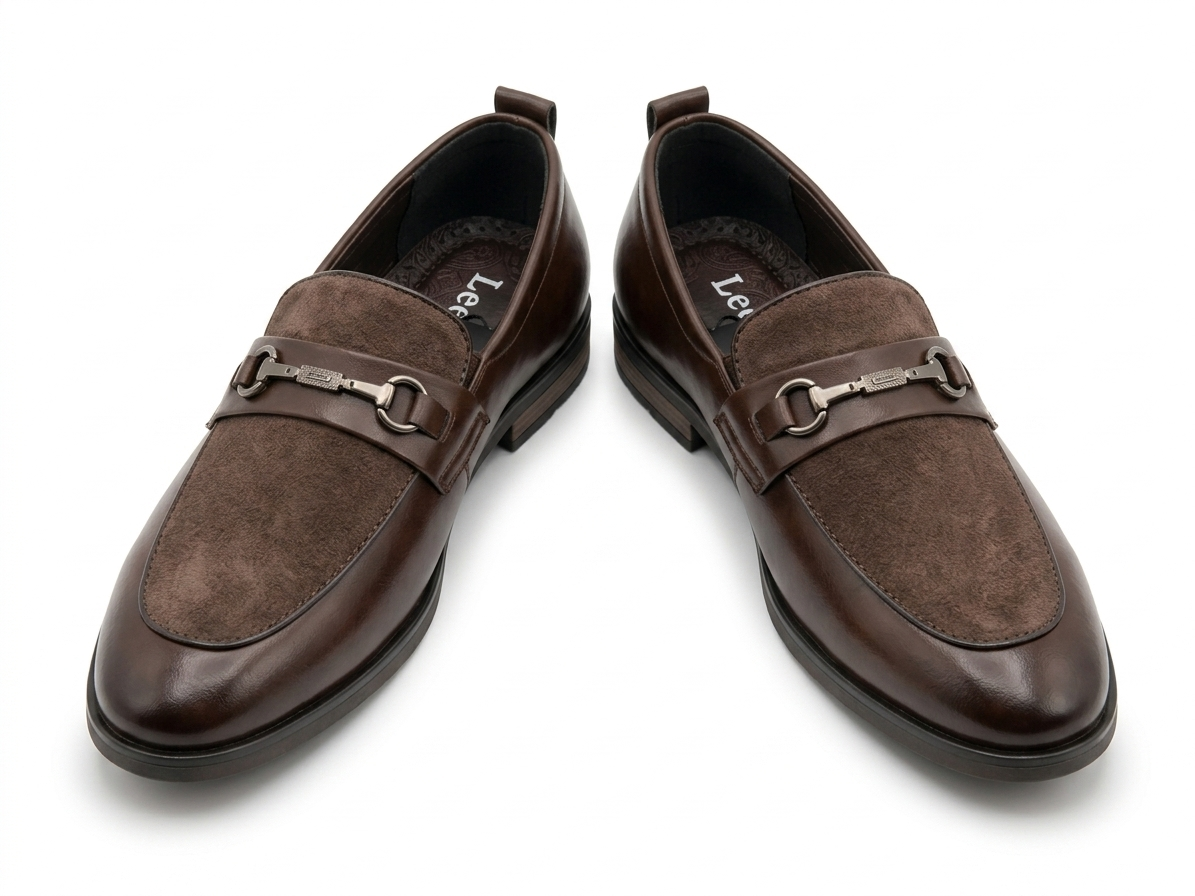 Stepiefy Premium Brown Leather & Suede Horsebit Loafers for Men