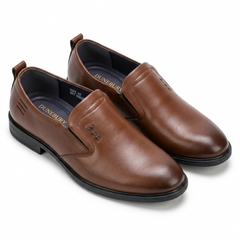 Stepiefy Premium Brown Leather Slip-On Formal Shoes for Men