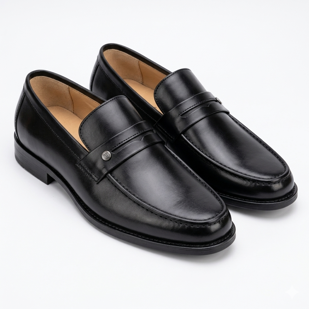 Stepiefy Premium Black Leather Formal Loafers for Men – Classic Slip-On Design