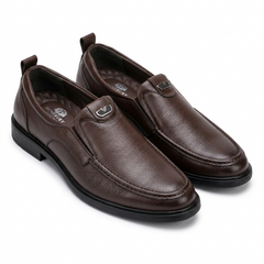Stepiefy Premium Textured Brown Leather Slip-On Formal Loafers for Men