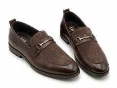 Stepiefy Premium Brown Leather & Suede Horsebit Loafers for Men