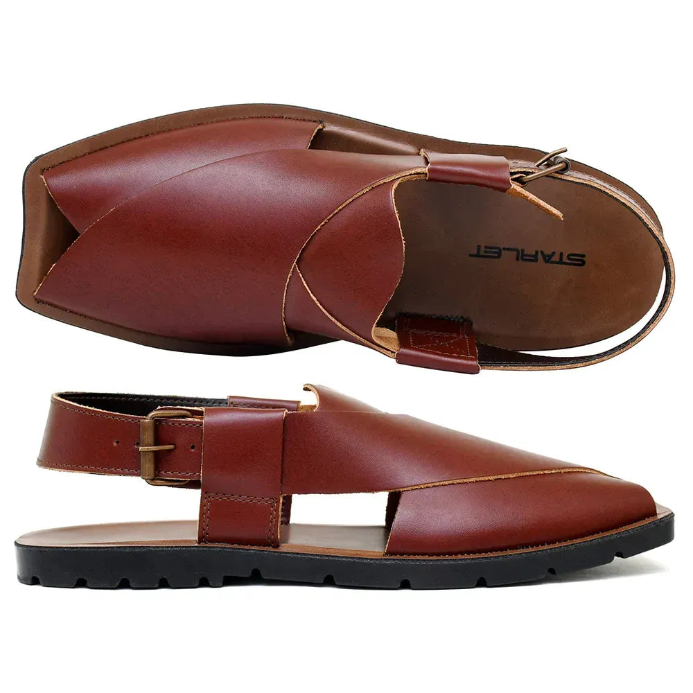 Stepify Men’s Brown Leather Peshawari Chappal – Premium Handmade Sandals